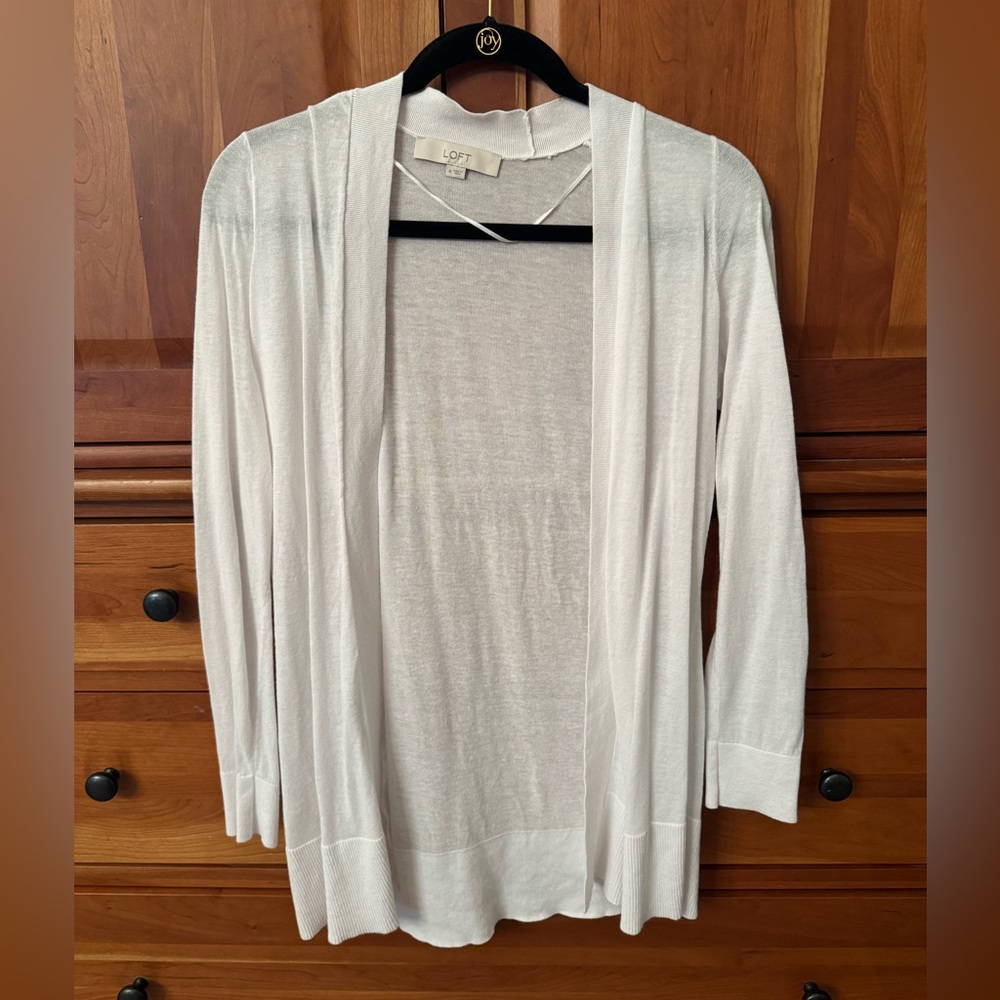 LOFT Women's White Open Lightweight Cardigan Sweater